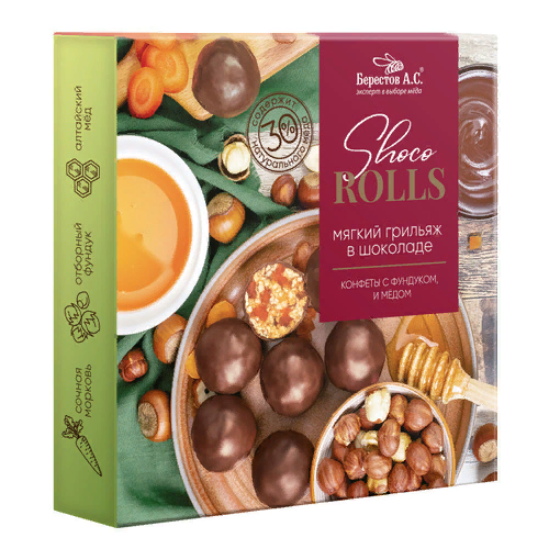  Берестов Shoco Rolls конфеты с фундуком, цукатами моркови  и медом 135г  в Саранске